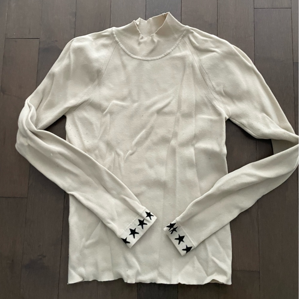 Tan Ribbed Mock Turtleneck with Stars